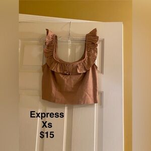 Express Women's Brown Ruffle Crop Top